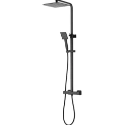 Colonne de douche thermostatique avec pomme de tête, douchette et flexible, noir mat, GoodHome Kozo