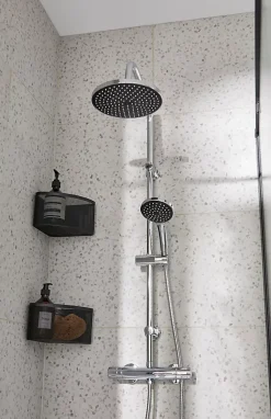 Colonne de douche thermostatique effet chromé avec douchette et pommeau, Cooke & Lewis Lidia