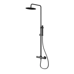 Colonne de douche thermostatique + barre réglable + douchette + flexible, noir mat, GoodHome Owens
