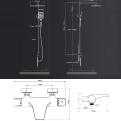 Colonne de Douche Thermostatique Noir Ensemble de Douche Robinet Cascade pour Baignoire Laiton Set de Douche Hauteur Réglable