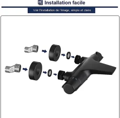 Colonne de Douche Thermostatique Noir Ensemble de Douche Robinet Cascade pour Baignoire Laiton Set de Douche Hauteur Réglable