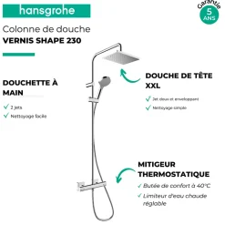 Colonne de douche thermostatique HANSGROHE Vernis Shape 230 chromé