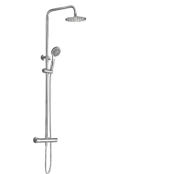 Colonne de douche thermostatique chrome acier et laiton avec douchette reglable et robinet securise