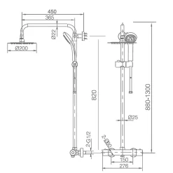 Colonne de douche thermostatique chrome acier et laiton avec douchette reglable et robinet securise