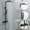 Colonne de Douche Thermostatique Securite 38C Jet Pluie Hauteur Reglable 855 a 1105 mm Acier Inoxydable Noir pour Salle de Bain