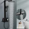 Colonne de Douche Thermostatique Étagère en Verre avec Cascade Douchette 3 Jets Pommeau de Douche Pluie 300 x 200 mm Noire