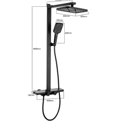 Colonne de Douche Thermostatique Étagère en Verre avec Cascade Douchette 3 Jets Pommeau de Douche Pluie 300 x 200 mm Noire