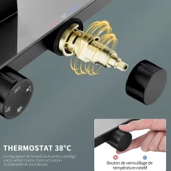 Colonne de Douche Thermostatique Étagère en Verre avec Cascade Douchette 3 Jets Pommeau de Douche Pluie 300 x 200 mm Noire