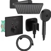Colonne de douche thermostatique HANSGROHE ShowerSelect E Douche de tête Vernis Shape Flexible Designflex Douchette Pulsify noir