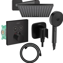 Colonne de douche thermostatique HANSGROHE ShowerSelect E Douche de tête Vernis Shape Flexible Designflex Douchette Pulsify noir