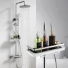 Colonne de Douche Thermostatique Hauteur Reglable 940 a 1200 mm Jet Pluie avec Tablette Finition Chrome pour Salle de Bain