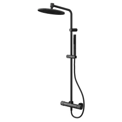 Colonne de douche thermostatique avec pommeau, douchette 2 jets, flexible, barre réglable, noir, GoodHome Levanna
