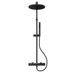 Colonne de douche thermostatique avec pommeau, douchette 2 jets, flexible, barre réglable, noir, GoodHome Levanna