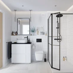Colonne de douche thermostatique avec pommeau, douchette 2 jets, flexible, barre réglable, noir, GoodHome Levanna