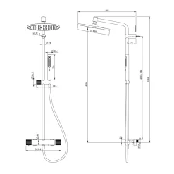 Colonne de douche thermostatique avec pommeau, douchette 2 jets, flexible, barre réglable, noir, GoodHome Levanna
