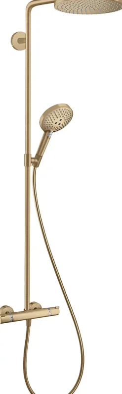 Colonne de douche thermostatique avec pommeau + douchette 3 jets + flexible + barre réglable, bronze brossé, Hansgrohe Select S240 PowderRain