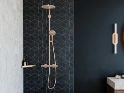 Colonne de douche thermostatique avec pommeau + douchette 3 jets + flexible + barre réglable, bronze brossé, Hansgrohe Select S240 PowderRain