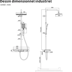 Colonne de Douche Thermostatique 38C avec Plateau de Rangement de 413mm Ensemble de Douche Noir Comprend une Douche de Tête