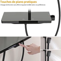 Colonne de Douche Thermostatique 38C avec Plateau de Rangement de 413mm Ensemble de Douche Noir Comprend une Douche de Tête
