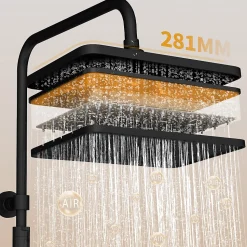 Colonne de Douche Thermostatique 38C avec Plateau de Rangement de 413mm Ensemble de Douche Noir Comprend une Douche de Tête