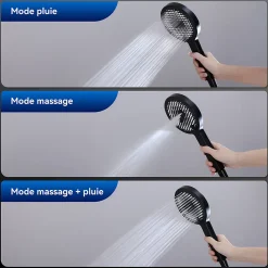 Colonne de Douche Thermostatique Securite 38C Jet Pluie Hauteur Reglable 1006 a 1206 mm Acier Inoxydable Noir Pour Salle de Bain