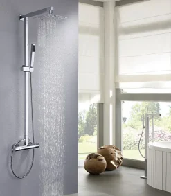 Colonne de douche thermostatique acier inox + pommeau 20x20cm - 118x41cm - 8821C Basic 20x20cm