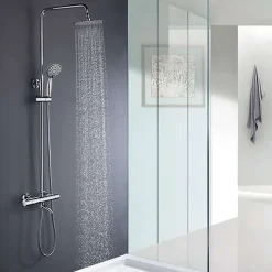 Colonne de douche thermostatique AVEC bec rond 85-115 cm finition chrome poli en laiton Kibath