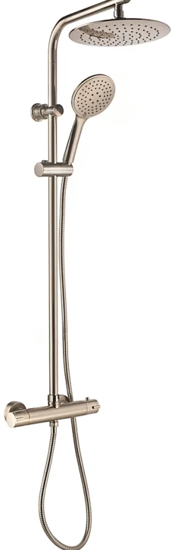 Colonne de douche thermostatique avec pommeau + douchette 3 jets + flexible + barre réglable, inox brossé, Edouard Rousseau Full inox