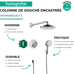Colonne de douche thermostatique encastrée HANSGROHE ShowerSelect S chromé + douche de tête Raindance Select S + nettoyant