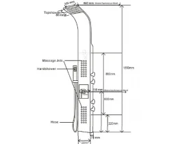 Colonne de douche thermostatique murale acier inox avec mitigeur, pommeau de douche, jets massage, 165x22cm, SEDAL 8815