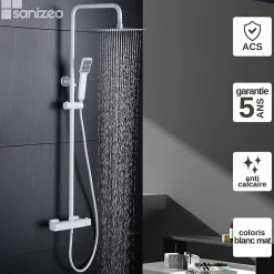 Colonne de Douche Thermostatique Anti-Calcaire Blanc Mat IMEX ART BTAR025/BL