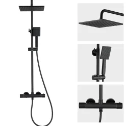 Colonne de Douche Thermostatique avec mitigeur , Auralum MAX Ensemble de Douche Noir, Douche avec Tête de Douche de 12 pouces