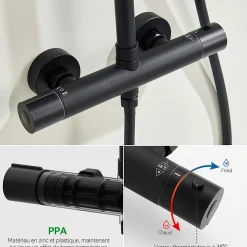 Colonne de Douche Thermostatique avec mitigeur , Auralum MAX Ensemble de Douche Noir, Douche avec Tête de Douche de 12 pouces