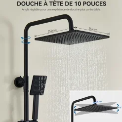 Colonne de Douche Thermostatique avec mitigeur , Auralum MAX Ensemble de Douche Noir, Douche avec Tête de Douche de 12 pouces