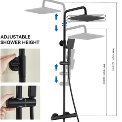 Colonne de Douche Thermostatique avec mitigeur , Auralum MAX Ensemble de Douche Noir, Douche avec Tête de Douche de 12 pouces