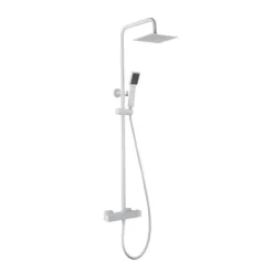 Colonne de douche thermostatique acier et laiton finition blanche avec douchette extensible