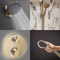 Colonne de douche thermostatique HANSGROHE Ecostat S Douche de tête Pulsify S Flexible Isiflex Douchette Raindance Select S bronze
