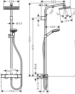 Colonne de douche thermostatique Hansgrohe Showerpipe Waterforms 230