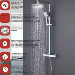 Colonne de douche thermostatique avec barre extensible SKY BATH chromé Inox S304 série PARADISE
