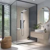 Colonne de douche thermostatique hydromassante avec tablette, pomme de tête, douchette et flexible, en aluminium anodisé gris, Valentin Dune