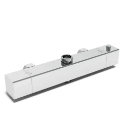 Colonne de douche thermostatique avec pomme de tête, douchette et flexible,effet chromé,Carré, AICA