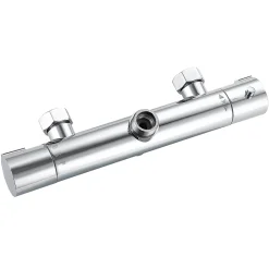 Colonne de douche thermostatique avec pomme de tête, douchette et flexible, effet chromé,rond, AICA