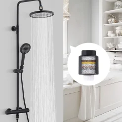 Colonne De Douche Thermostatique Securite 38C Jet Pluie Hauteur Reglable 1006 A 1206 mm Structure Inox Noire