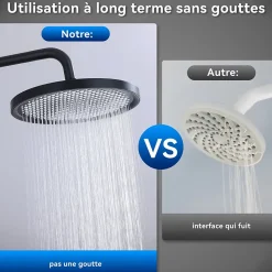 Colonne De Douche Thermostatique Securite 38C Jet Pluie Hauteur Reglable 1006 A 1206 mm Structure Inox Noire