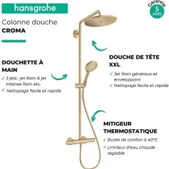 Colonne de douche thermostatique HANSGROHE Croma Select S 280 aspect doré poli