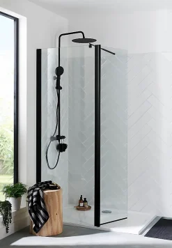 Colonne de douche thermostatique avec pommeau + douchette 3 jets + flexible + barre réglable, noir mat, GoodHome Weddell
