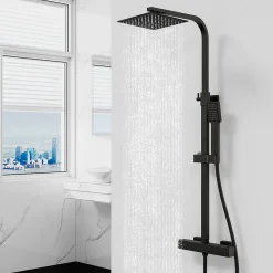 Colonne de douche thermostatique avec pomme de tête, Carré,noir mat, AICA