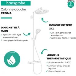 Colonne de douche thermostatique HANSGROHE Croma Select S 280 EcoSmart blanc mat