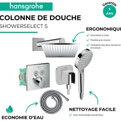 Colonne de douche thermostatique HANSGROHE ShowerSelect E Douche de tête Vernis Shape Flexible Metaflex Douchette Vernis B chromé