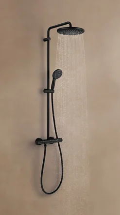 Colonne de douche thermostatique avec douchette + pommeau + flexible + barre, noir, Grohe Vitalio Start 250